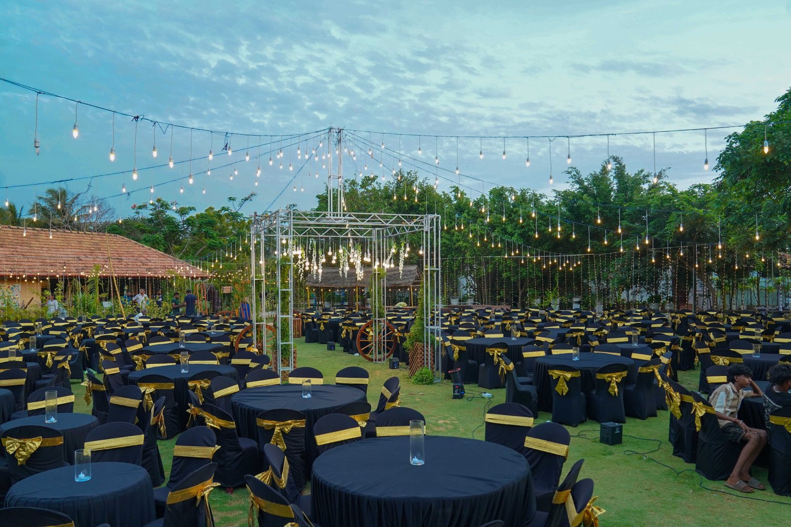 Outdoor celebration space surrounded by greenery